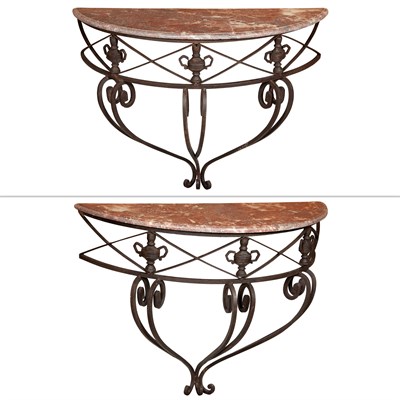 Lot 360 - Pair of Louis XVI Style Wrought-Iron Consoles...