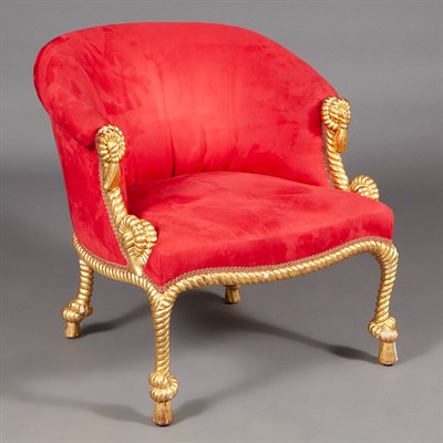 Lot 356 - Pair of Napoleon III Style Giltwood Armchairs...