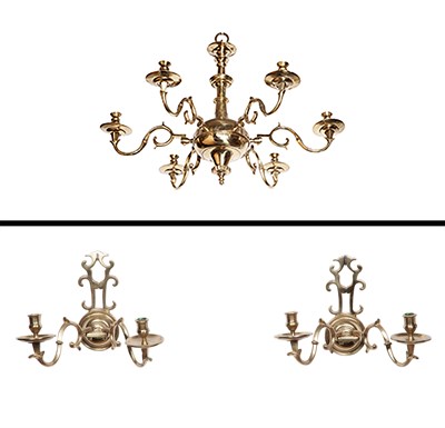 Lot 1144 - Continental Brass Six-Light Chandelier...