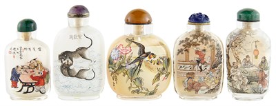Lot 284 - Group of Five Chinese Inside Painted Snuff...