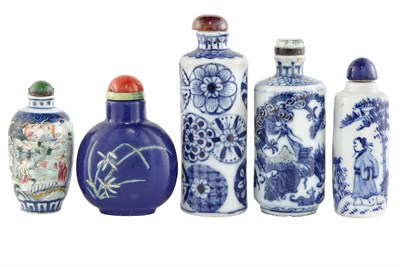 Lot 350 - Group of Five Chinese Porcelain Snuff Bottles...