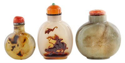 Lot 285 - Two Chinese Agate Snuff Bottles; Together with...