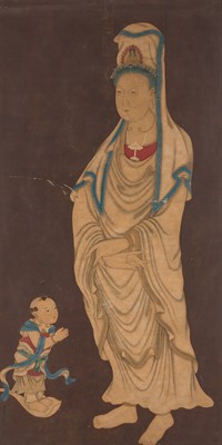 Lot 202 - Chinese School Qing Dynasty Guanyin and child...