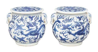 Lot 223 - Pair of Chinese Blue and White Glazed...