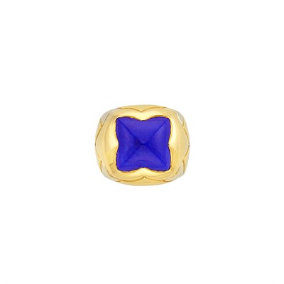 Lot 16 - Two-Color Gold and Lapis 'Pyramid' Ring, Bulgari