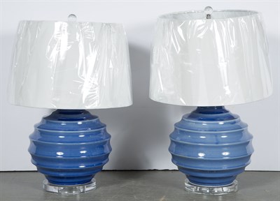 Lot 255 - Pair of Chinese Style Blue Glazed Porcelain...