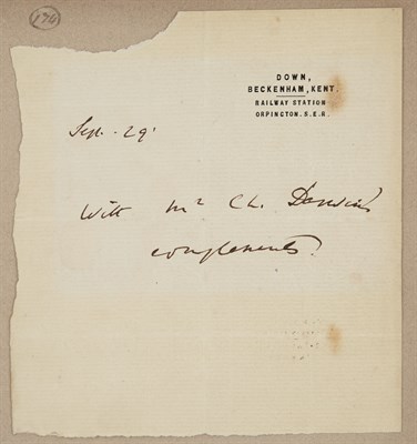 Lot 63 - DARWIN, CHARLES Autograph note signed on...
