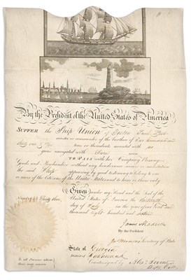 Lot 29 - MADISON, JAMES Ship's passport signed as...