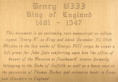 Lot 67 - HENRY VIII Document signed ["Henry R"], dated...