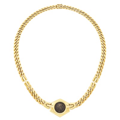 Lot 143 - Gold and Ancient Coin Curb Link Necklace, Bulgari