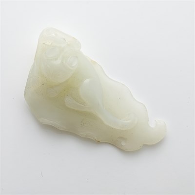Lot 225 - Chinese White Jade Figure of a Cat Depicted in...