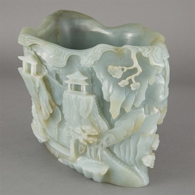 Lot 226 - Chinese Celadon Jade Brushpot The thick shaped...