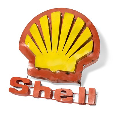 Lot 231 - Folk Art Shell Oil Sign 1970s Painted sheet...
