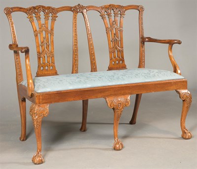 Lot 410 - Chippendale Mahogany Double Chairback Blue...