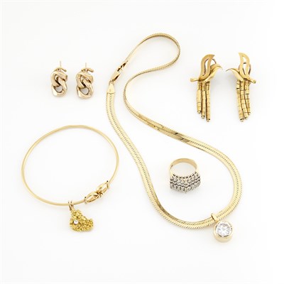 Lot 1880 - Group of Gold, Diamond and Cubic Zirconia Jewelry