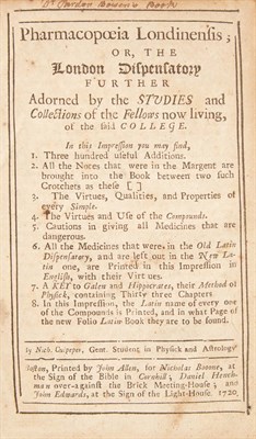 Lot 9 - CULPEPER, NICHOLAS Pharmacopoeia Londinensis;...