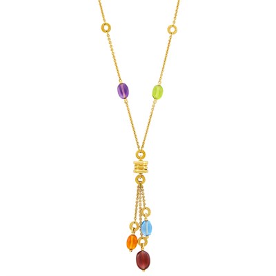 Lot 212 - Gold and Gem-Set Bead 'B.Zero1' Fringe Pendant-Necklace, Bulgari