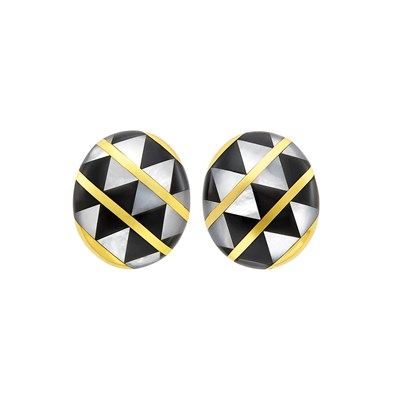 Lot 137 - Pair of Gold, Black Jade and Mother-of-Pearl Earrings, Tiffany & Co.