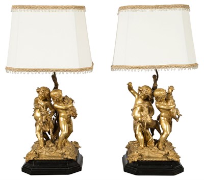 Lot 252 - Pair of Clodion Style Gilt-Bronze Bacchanalian...