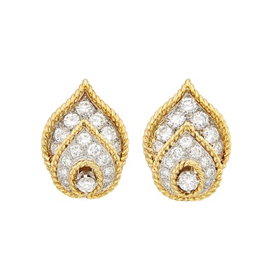 Lot 243 - Pair of Gold, Platinum and Diamond Earclips, Van Cleef & Arpels