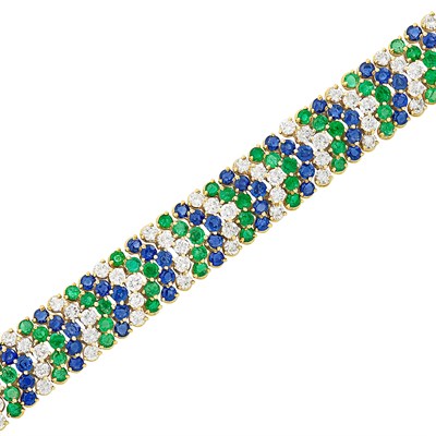 Lot 169 - Gold, Diamond, Emerald and Sapphire Bracelet, Hammerman Brothers