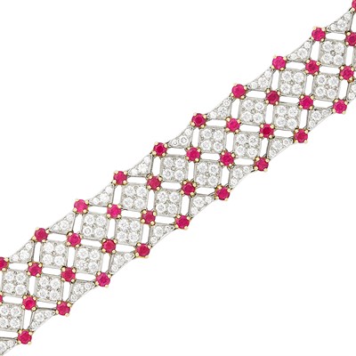 Lot 355 - Platinum, Gold, Ruby and Diamond 'Trellis' Bracelet, Tiffany & Co.