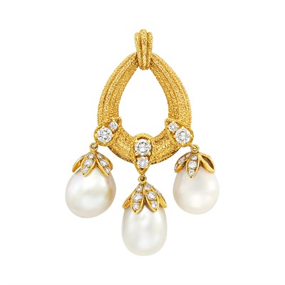 Lot 224 - Gold, South Sea Cultured Pearl and Diamond Pendant, Van Cleef & Arpels