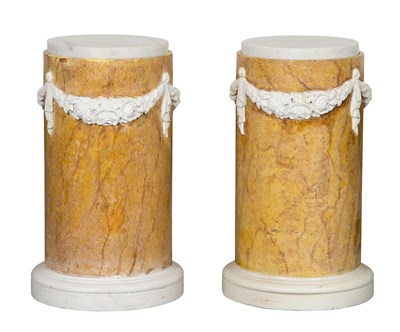 Lot 542 - Pair of Marble Topped Faux Marble Pedestals...
