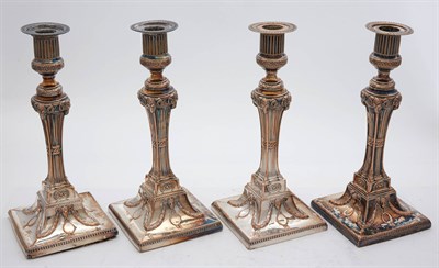 Lot 283 - Set of Four Sheffield Plated Candlesticks Late...