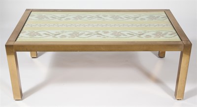 Lot 258 - Silk Panel-Inset Brass and Glass Low Table...