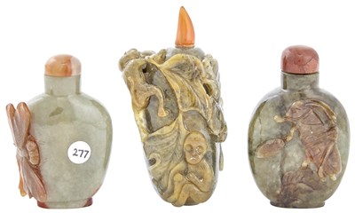 Lot 616 - Three Chinese Hardstone Snuff Bottles Carved...