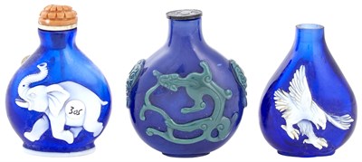 Lot 622 - Three Chinese Glass Overlay Snuff Bottles Two...