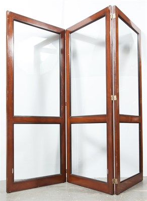 Lot 354 - Mahogany and Glass Three-Fold Screen Height 6...