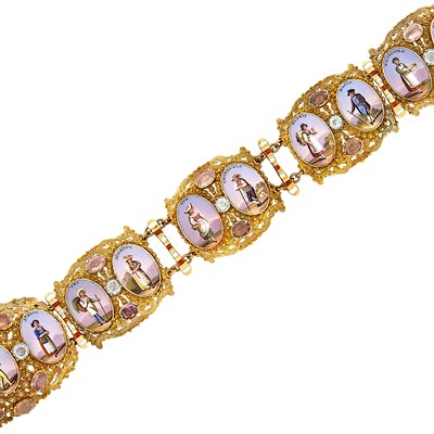 Lot 102 - Antique Gold, Portrait Miniature, Gem-Set and Enamel 'Cantons of Switzerland' Bracelet