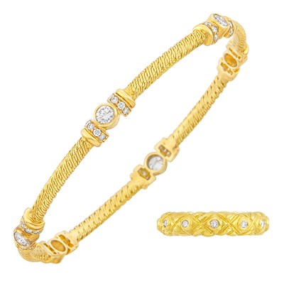 Lot 262 - Gold and Diamond Band Ring, Seidengang, and Gold and Diamond Bangle Bracelet