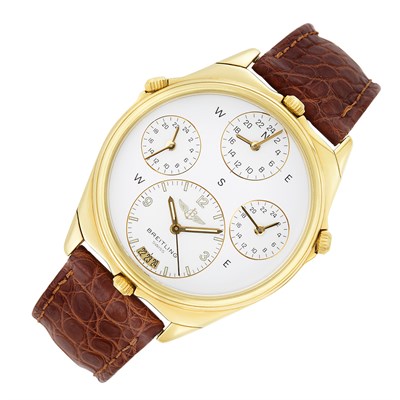 Lot 59 - Breitling, Gold 'Breitling World Four Time Zone' Wristwatch, Ref. 80840