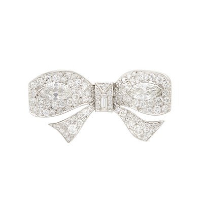 Lot 342 - Platinum and Diamond Bow Brooch