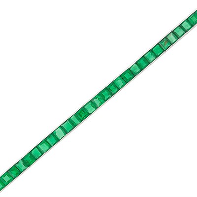 Lot 345 - Platinum and Emerald Straightline Bracelet, Oscar Heyman Brothers