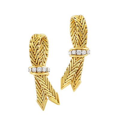 Lot 107 - Pair of Gold, Platinum and Diamond Earclips, Van Cleef & Arpels, France