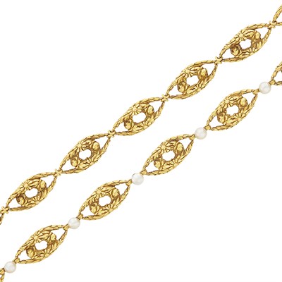 Lot 80 - Antique Gold and Button Pearl Necklace/Bracelet Combination, France
