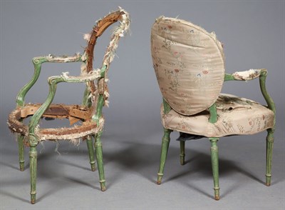 Lot 251 - Pair of George III Green-Painted Upholstered...
