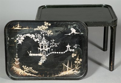 Lot 267 - Black and Parcel-Gilt Papier-Mâché Tray on...