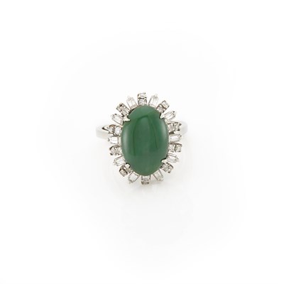 Lot 1807 - Platinum, Jade and Diamond Ring