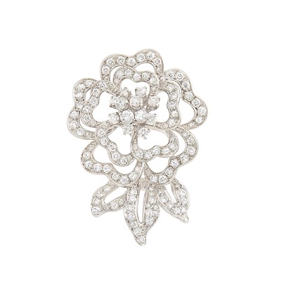Lot 150 - Platinum and Diamond Flower Brooch