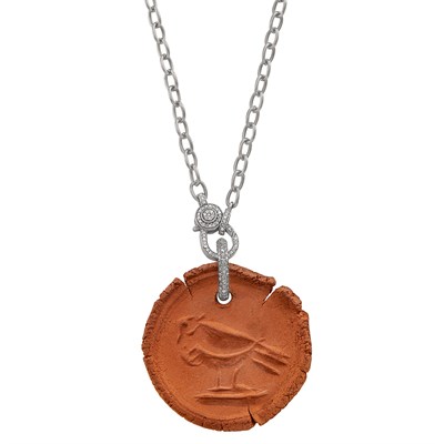 Lot 606 - Ceramic Pendant, Pablo Picasso, with Metal and Diamond Chain Necklace