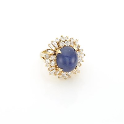 Lot 1844 - Gold, Cabochon Sapphire and Diamond Ring