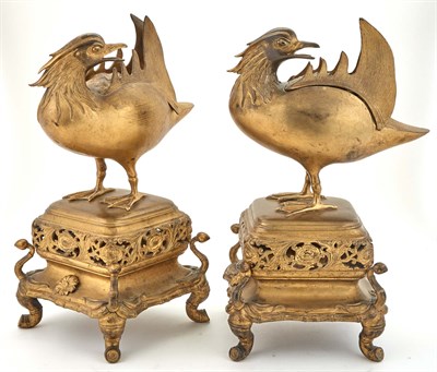 Lot 180 - Pair of Chinese Gilt-Bronze Duck-Form Censers...