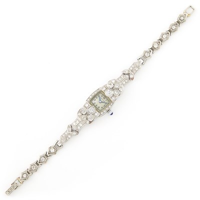Lot 1196 - Lady's Platinum and Diamond Wristwatch, Hamilton