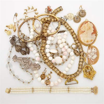 Lot 2144 - Group of Antique Silver-Gilt, Gold-Filled and Metal Jewelry and Fragments