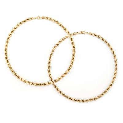 Lot 1707 - Two Gold and Gold-Filled Rope-Twist Necklaces